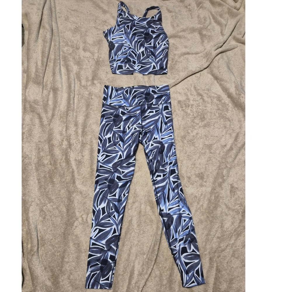 Sage Collective Activewear Set Small Blue Tropical Leaf Capri Leggings Top